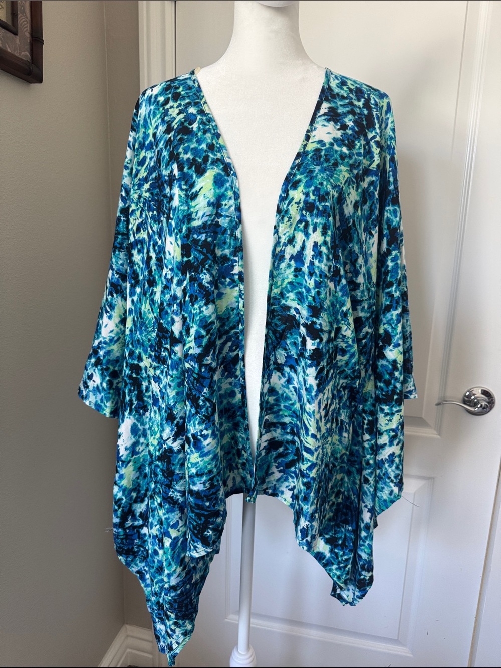 lovestitch Blue & Teal Open-Front Watercolor Kimono